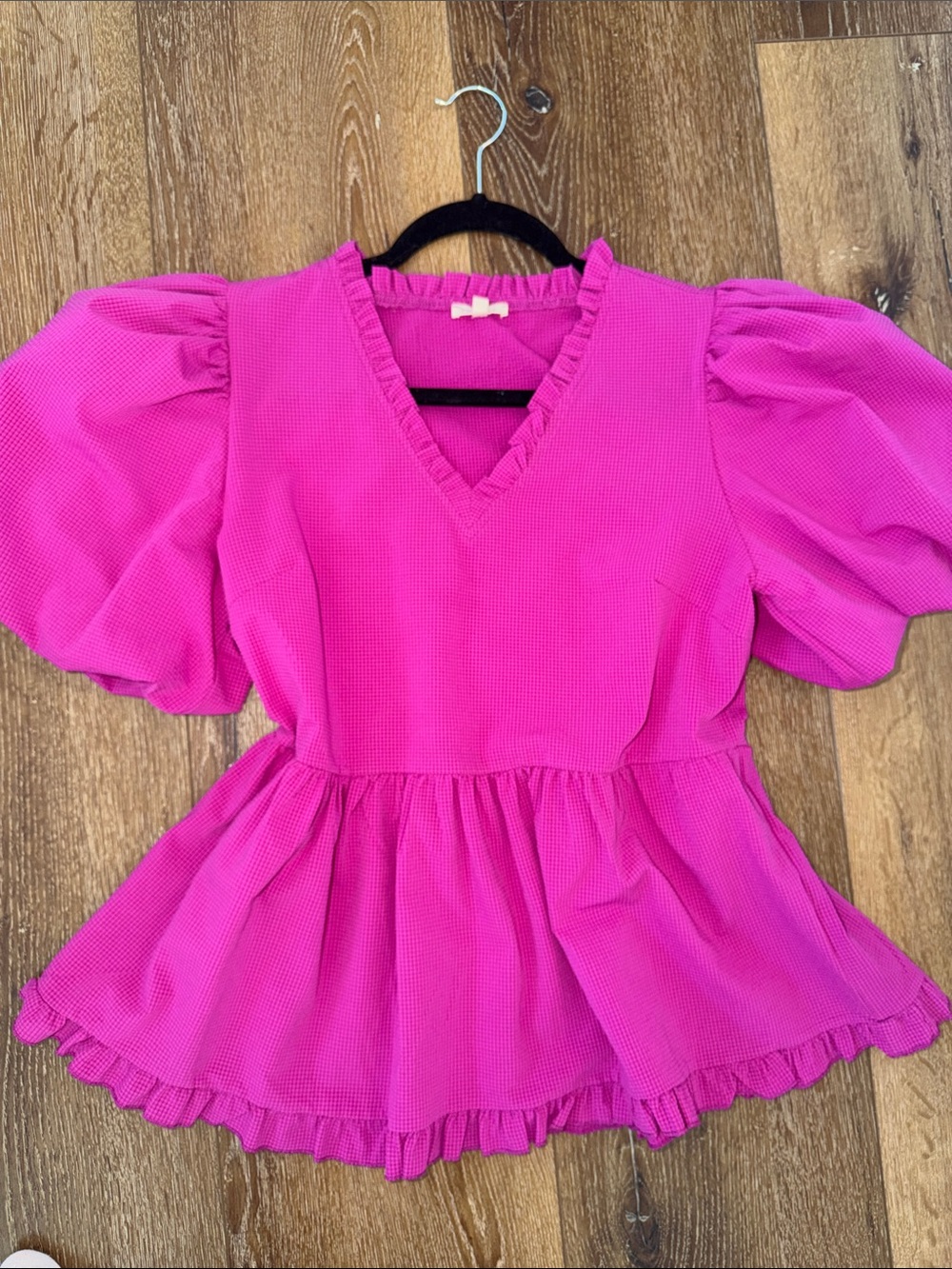 JODIFL Bright Fuchsia Ruffled V-Neck Peplum Top